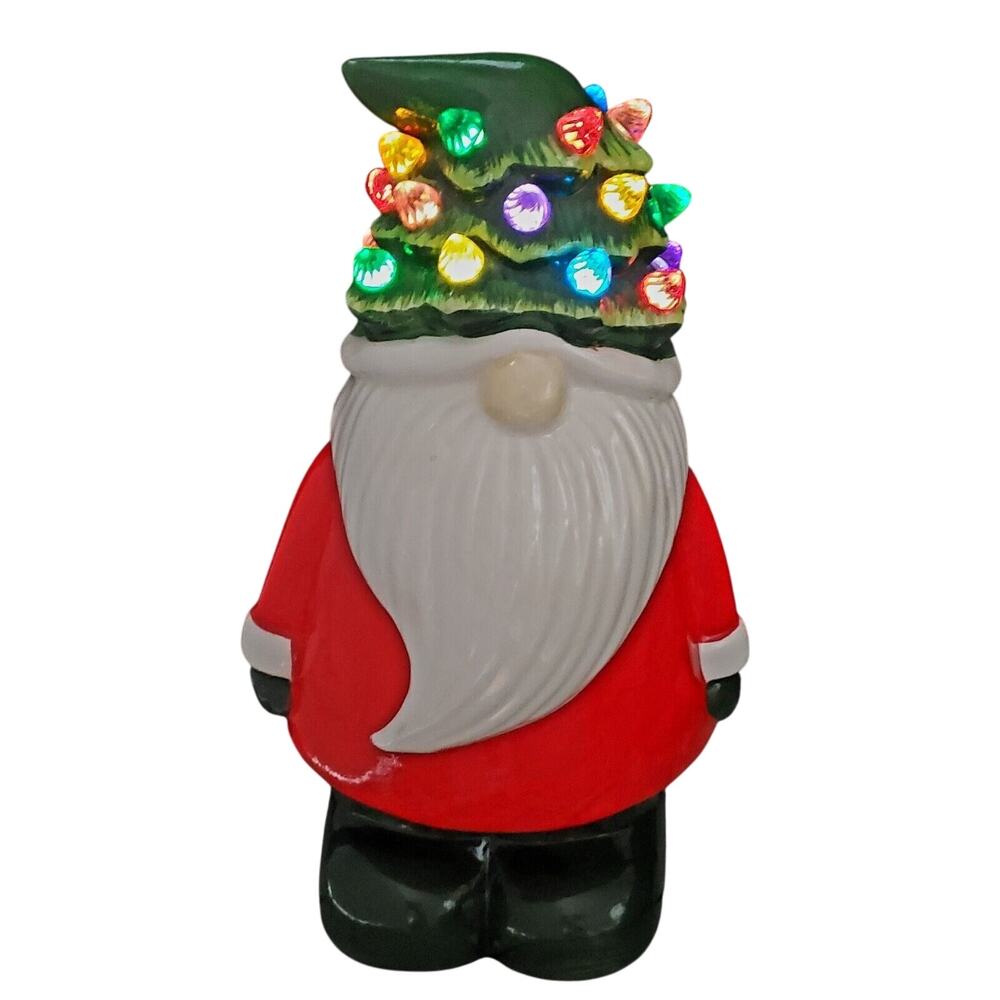 Ceramic -Christmas Tree -Gnome -Santa Claus -LED -Lighted -Holiday Decor -12 in